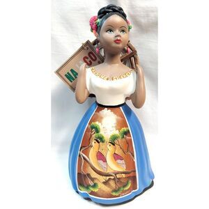 Najaco Lupita Doll Ceramic Figurine Statue Carrying Bird Cage with Birds